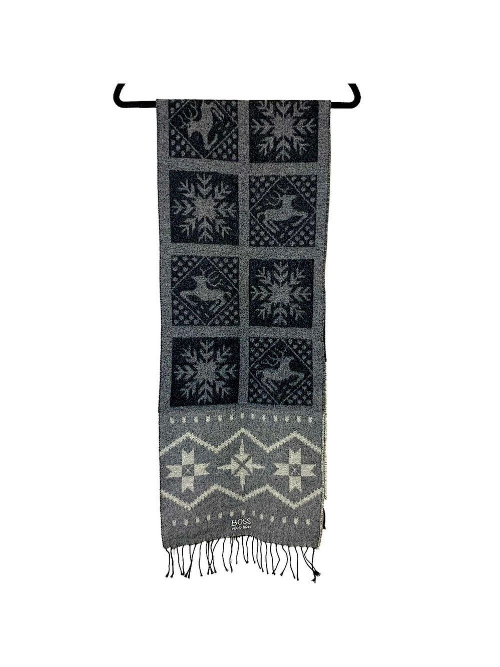 Boss Hugo Boss Pure Lambswool Scarf Gray Neck Wrap Embroidered Logo Made Italy